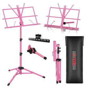 5 Core Music Stand, 2 in 1 Dual-Use Adjustable Folding Sheet Stand Pink/Metal Build Portable Sheet Holder/Carrying Bag