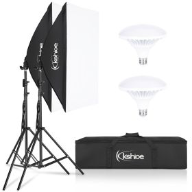 Kshioe Softbox Lighting Kit, Photo Equipment Studio Softbox 20" x 27", with E27 Socket and 2x5500K Instant Brightness Energy Saving Lighting Bulb