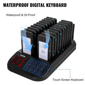 VEVOR F103 Restaurant Pager System 20 Pagers, Max 98 Beepers Wireless Calling System, Touch Keyboard with Vibration, Flashing and Buzzer for Chur