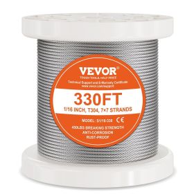 VEVOR T304 Stainless Steel Cable 1/16" 7x7 Steel Wire Rope 330 ft Cable Railing