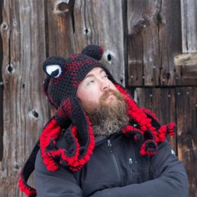 New Adult Hat Tricky And Funny Octopus Headgear Handmade Crochet Woolen Hat (Option: Black and red-Adult one size)