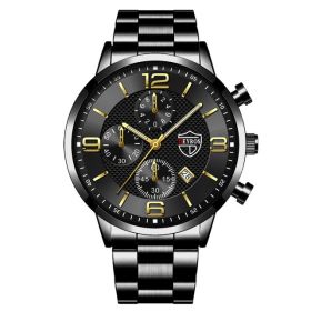 Luxury Mens Watches Stainless Steel Quartz Male Wristwatch Male Sport Leather Watch Calendar Luminous Men Clock relogio masculin (Color: Steel Black Gold, Ships From: China)