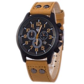 Men's Quartz Watch Fashion Simple Business Belt Quartz Watch (Color: Light brown)