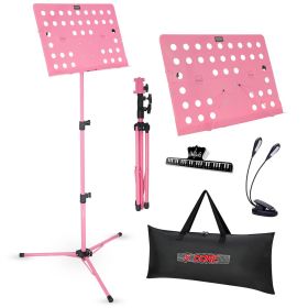 5 Core Music Stand For Sheet Music Height Adjustable Portable Folding Atril Para Partituras w Light Clip for Guitar Players Violinists Cellists P (Color: MUS FLD HD ACC PNK)