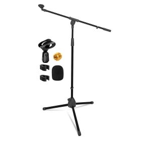 5 Core Tripod Mic Stand Floor Adjustable 18 to 72 Inches Sturdy Boom Arm Holder Microphone Stands Pedestal Para Microfono for Singing MS 080 (Color: Black)
