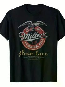 Retro Beer Logo Pattern T-Shirt - Flat Printed Men's T-Shirt Cotton Comfortable Casual Wear (Color: Black, size: XL)