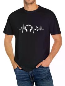 Men's Cotton Headphone Print T-Shirt - Casual & Comfy Short Sleeve Tee for Casual Attire (Color: Black, size: S)