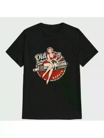 Payeah Retro Rock Style Casual Digital Print Pure Heavy Cotton T Shirt, Regular-Fit, Family T-shirt (Color: Black, size: XXL)