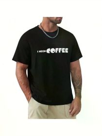 Mens 'I Need Coffee' T Shirt Short Sleeves T Shirt Casual T Shirts Novelty Shirt Graphic Tees, All-Season, Family T-shirt (Color: Black, size: XL)
