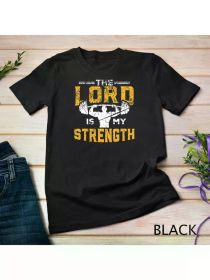 Men's "Lord Is My Power" Christian Fitness T-Shirt, Black Cotton T-Shirt with Cross Pattern, Perfect for Sports and Casual Wear (Color: Black, size: XXL)