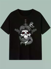 Grim Mercenaries: Skeleton'S Armed Posture Premium Quality Cotton, Ilustration Printed T-Shirts, Versatile Items, Suitable for All Seasons (Color: Black, size: M)