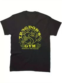 Men's Trogdors Gym Graphic T-Shirt - Black with Yellow Geometric Design, 100% Cotton, Casual Crew Neck, Machine Washable, All-Season Comfort (Color: Black, size: XL)