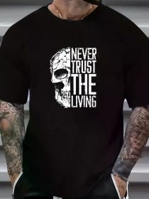 Skull Print Top, Trendy Men'S Cotton Short-Sleeved Shirt, Creative Round Neck T-Shirt, Fashionable And Versatile Summer Clothing (Color: Black, size: XXL)