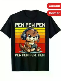 Gaming Printed Men's Cotton Graphic T-shirt, Casual Short Sleeve Crew Neck Gamer T-shirt, (Color: Black, size: XXL)