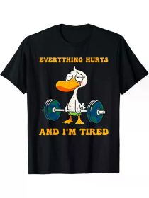 Everything hurts, I'm tired, Fun Little Duck Fitness T-Shirt, Comfortable, Casual Short Sleeves, Casual Attire, All Seasons, Black, Men's (Color: Black, size: XXL)